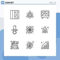 9 User Interface Outline Pack of modern Signs and Symbols of scary spider decoration halloween pacifier Editable Vector Design Elements