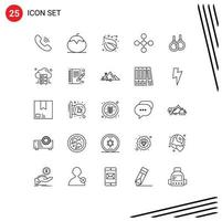 User Interface Pack of 25 Basic Lines of ring share camp network central Editable Vector Design Elements