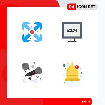 4 Universal Flat Icons Set for Web and Mobile Applications arrows singing aspect ratio karaoke bell Editable Vector Design Elements