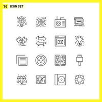 Outline Pack of 16 Universal Symbols of tool axe device finance credit Editable Vector Design Elements