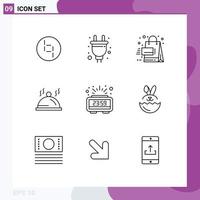 User Interface Pack of 9 Basic Outlines of count down servise sales pallat hotel Editable Vector Design Elements