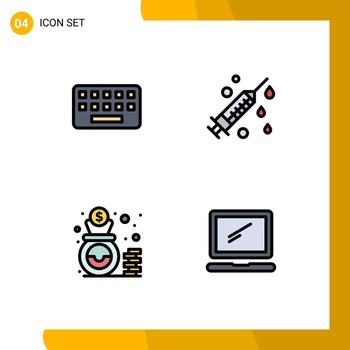 Universal Icon Symbols Group of 4 Modern Filledline Flat Colors of keyboard money key syringe computer Editable Vector Design Elements