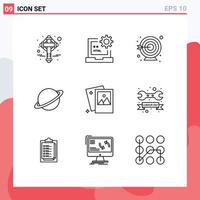 Outline Pack of 9 Universal Symbols of gallery flag html moon planet Editable Vector Design Elements