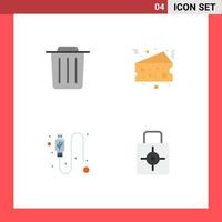 Group of 4 Flat Icons Signs and Symbols for delete usb cake food key Editable Vector Design Elements