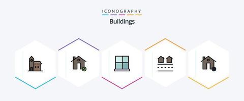 edificios 25 línea de relleno icono paquete incluso alojamiento. bienes. bienes. hogar puerta. portón vector