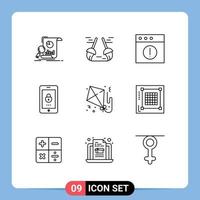 Group of 9 Outlines Signs and Symbols for flying security sweep mobile encryption Editable Vector Design Elements
