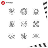 Mobile Interface Outline Set of 9 Pictograms of news phone bell call watch Editable Vector Design Elements