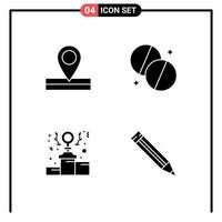 Pack of 4 creative Solid Glyphs of map power antibiotics medicine education Editable Vector Design Elements