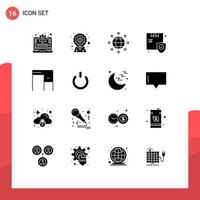 Mobile Interface Solid Glyph Set of 16 Pictograms of desk box pin shopping world Editable Vector Design Elements