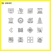 Group of 16 Outlines Signs and Symbols for user tutorial glass video wheel Editable Vector Design Elements