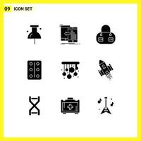 Modern Set of 9 Solid Glyphs and symbols such as shuttle chandeliers bag living tablets Editable Vector Design Elements