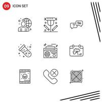 Set of 9 Commercial Outlines pack for atom test food science popup Editable Vector Design Elements