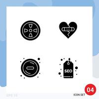 Pictogram Set of 4 Simple Solid Glyphs of fan minus broken heart badge Editable Vector Design Elements