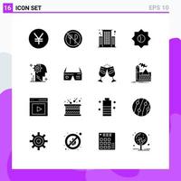 Set of 16 Modern UI Icons Symbols Signs for setting process business user ui Editable Vector Design Elements