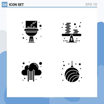 pictograma conjunto de 4 4 sencillo sólido glifos de baño nube informática espejo dinero datos nube editable vector diseño elementos