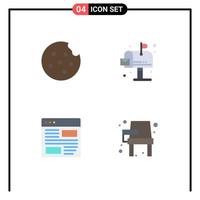 Pack of 4 creative Flat Icons of cookie layout environment application chair Editable Vector Design Elements