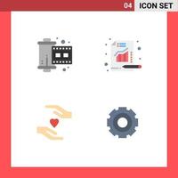 Universal Icon Symbols Group of 4 Modern Flat Icons of cinema hands reel report basic Editable Vector Design Elements