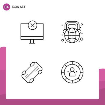 Modern Set of 4 Filledline Flat Colors and symbols such as computers headphone hardware globe skateboard Editable Vector Design Elements