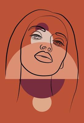 African woman. Minimalistic abstract female portrait with a continuous line for the logo. Geometric shapes.
