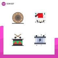 4 Universal Flat Icons Set for Web and Mobile Applications donut drum christmas santa holiday Editable Vector Design Elements