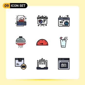 usuario interfaz paquete de 9 9 básico línea de relleno plano colores de actuación guión web OVNI lanzadera editable vector diseño elementos