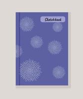 Page notebook colorful sketchbook purple, lilac vector illustration spiderweb or snowflake cover