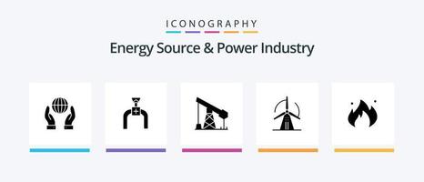 Energy Source And Power Industry Glyph 5 Icon Pack Including industry. power. construction. energy. turbine. Creative Icons Design vector