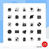 Mobile Interface Solid Glyph Set of 25 Pictograms of forklift play growth kite child Editable Vector Design Elements