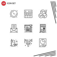 Group of 9 Outlines Signs and Symbols for building interface piano envelope communication Editable Vector Design Elements