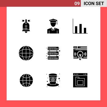 sólido glifo paquete de 9 9 universal símbolos de web red gráfico servidores globo editable vector diseño elementos