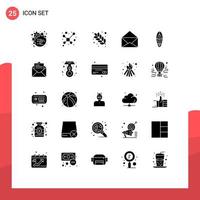 Set of 25 Modern UI Icons Symbols Signs for surfboard recreation dish open message Editable Vector Design Elements