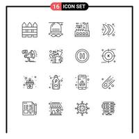 Mobile Interface Outline Set of 16 Pictograms of right arrow glasses sustainable eco Editable Vector Design Elements