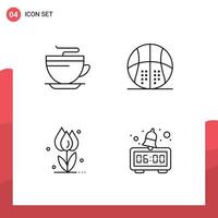 Line Pack of 4 Universal Symbols of tea flora cleaning basketball flower Editable Vector Design Elements