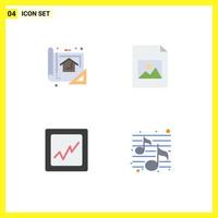 Pack of 4 creative Flat Icons of plan graph planning file song Editable Vector Design Elements