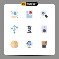 9 Thematic Vector Flat Colors and Editable Symbols of devices lighthouse research beach connection Editable Vector Design Elements