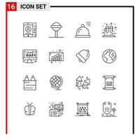 Set of 16 Modern UI Icons Symbols Signs for business growth business dish graph tubes Editable Vector Design Elements