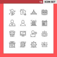 Pack of 16 Modern Outlines Signs and Symbols for Web Print Media such as delete tool house ps adobe Editable Vector Design Elements