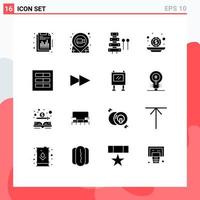 Group of 16 Modern Solid Glyphs Set for coins investment pushpin budget sound Editable Vector Design Elements