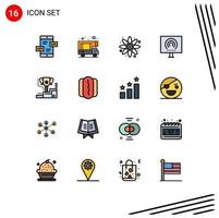 Modern Set of 16 Flat Color Filled Lines Pictograph of winner award energy stream radio Editable Creative Vector Design Elements