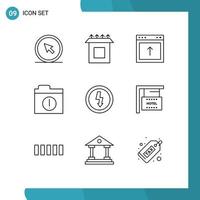 Editable Vector Line Pack of 9 Simple Outlines of electricity charge arrow folder alert Editable Vector Design Elements