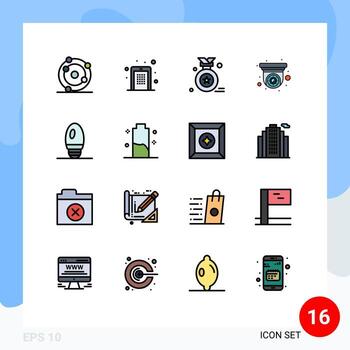 móvil interfaz plano color lleno línea conjunto de dieciséis pictogramas de vela seguridad cámara alfiler código seguridad cámara editable creativo vector diseño elementos