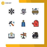 User Interface Pack of 9 Basic Filledline Flat Colors of route navigation astronomy steak kitchen utensils Editable Vector Design Elements