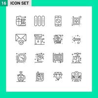 Editable Vector Line Pack of 16 Simple Outlines of mail public festival forward mobile Editable Vector Design Elements