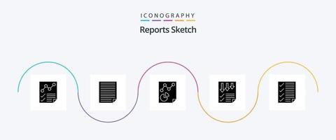 Reports Sketch Glyph 5 Icon Pack Including paper. data. paper. arrows. paper vector