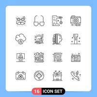 Mobile Interface Outline Set of 16 Pictograms of cloud setting plaything options configuration Editable Vector Design Elements