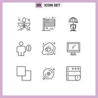 Pack of 9 Modern Outlines Signs and Symbols for Web Print Media such as decorative human protection body access Editable Vector Design Elements