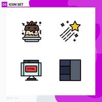 User Interface Pack of 4 Basic Filledline Flat Colors of cake html asteroid star grid Editable Vector Design Elements
