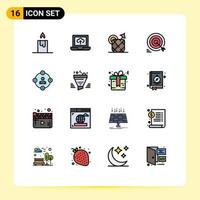 Universal Icon Symbols Group of 16 Modern Flat Color Filled Lines of media communication drink social media arrow Editable Creative Vector Design Elements