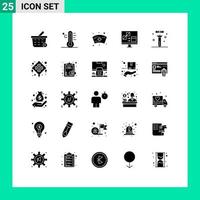 User Interface Pack of 25 Basic Solid Glyphs of chemistry development cap develop coding Editable Vector Design Elements