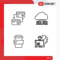 Mobile Interface Line Set of 4 Pictograms of card glass credit server drink Editable Vector Design Elements